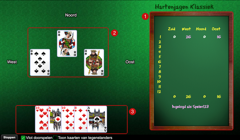 Hartenjagen: het speelvenster