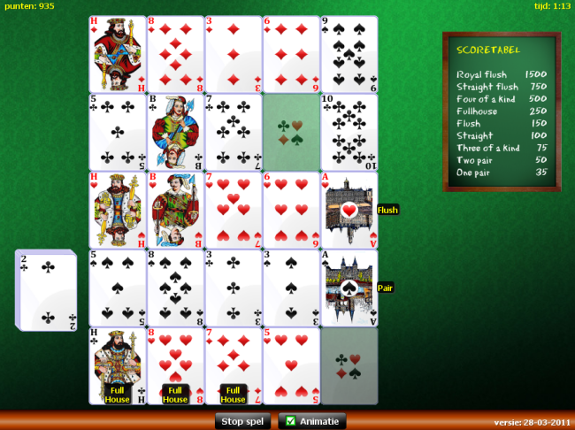 Poker Solitiare: pokerhanden